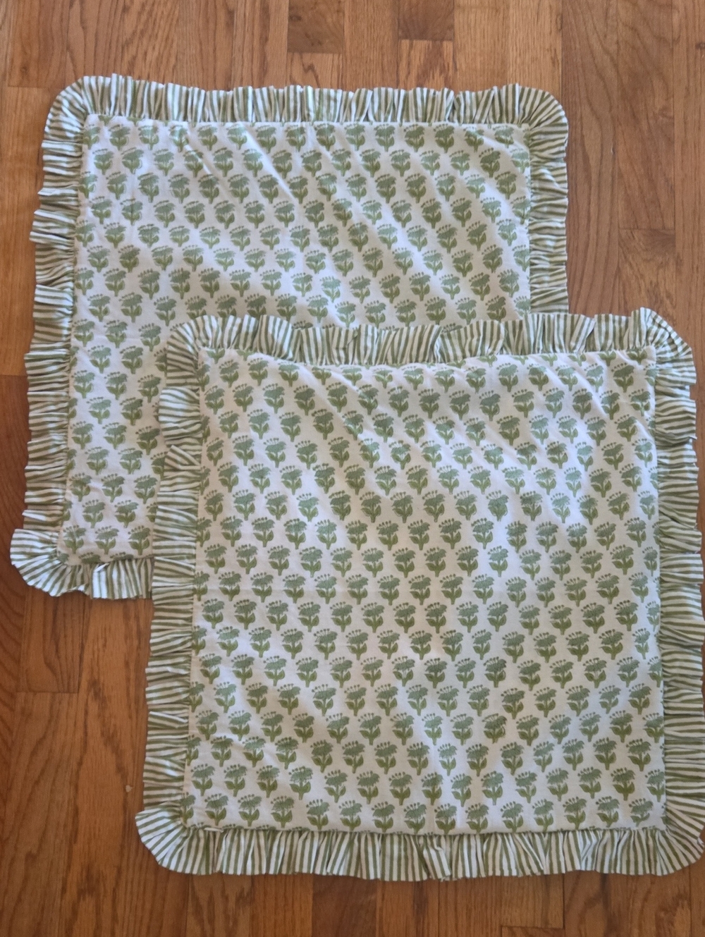 Set Of 2 Ruffled 18x18 Pillow Coverss in Sage and White